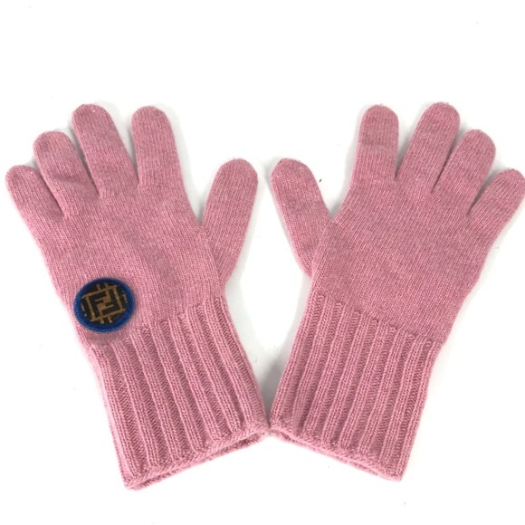 FENDI FXY554 Zucca Patch Gloves Wool Cashmere Women's Pink - Picture 1 of 6